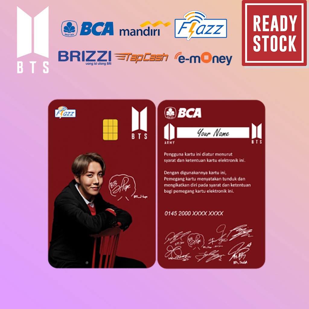 Emoney mandiri flazz bca gen 2 brizzi tap cash custom BTS ARMY jimin, jungkook, v, rm, j-hope, jin, suga kartu e toll free edit 1 sisi atau 2 sisi cocok untuk komunitas dan souvenir