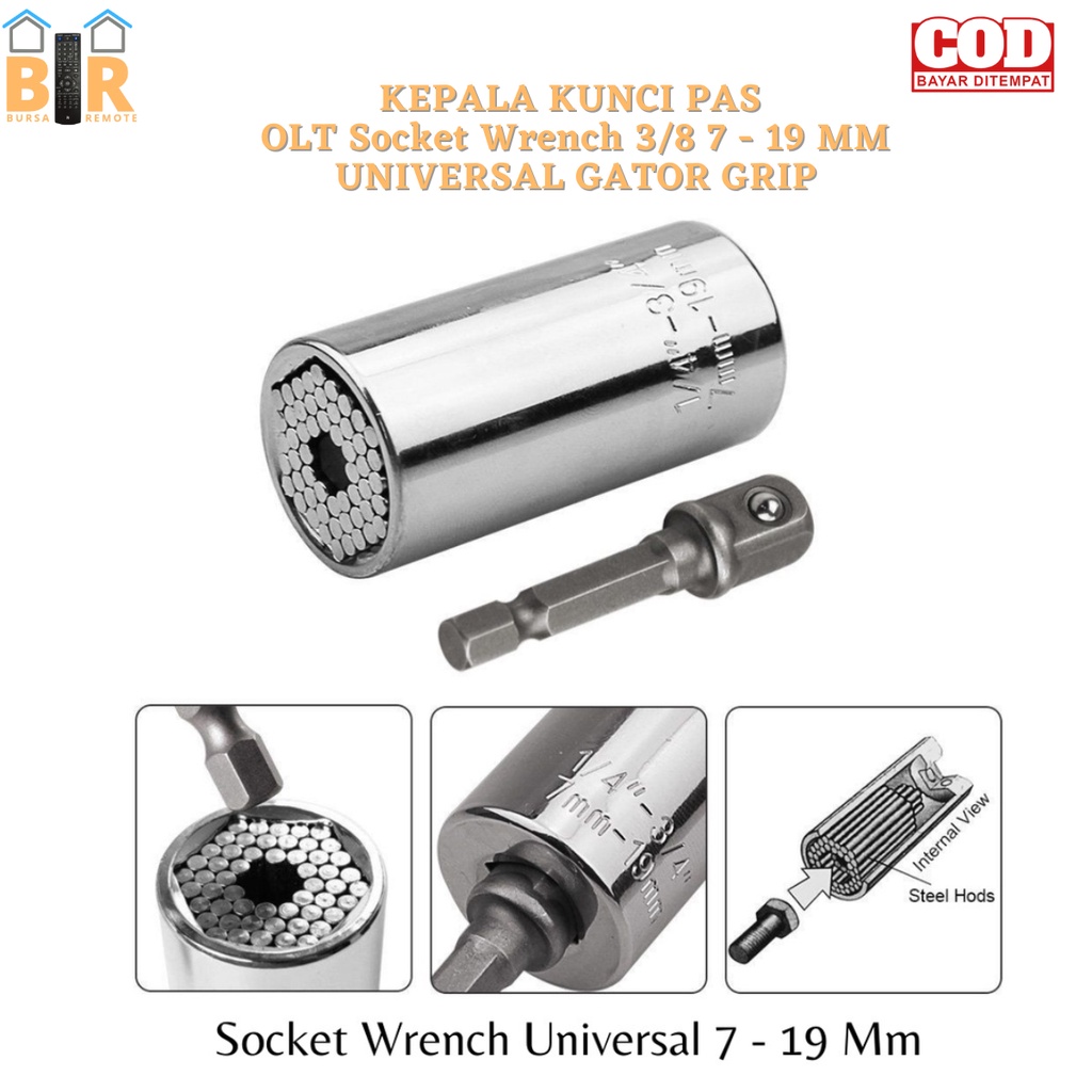 Kepala Kunci Pas BOLT Socket Wrench 3/8 7 - 19mm Universal Gatot Grip