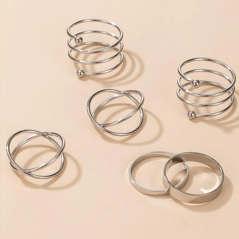 6pcs / Set Cincin Model Terbuka Adjustable Bahan Metal Warna Silver / Gold Untuk Wanita