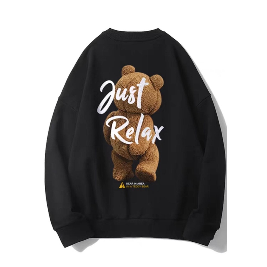 JUST RELAX TEDDY BEAR PRINTING SWEATER CREWNECK,XL