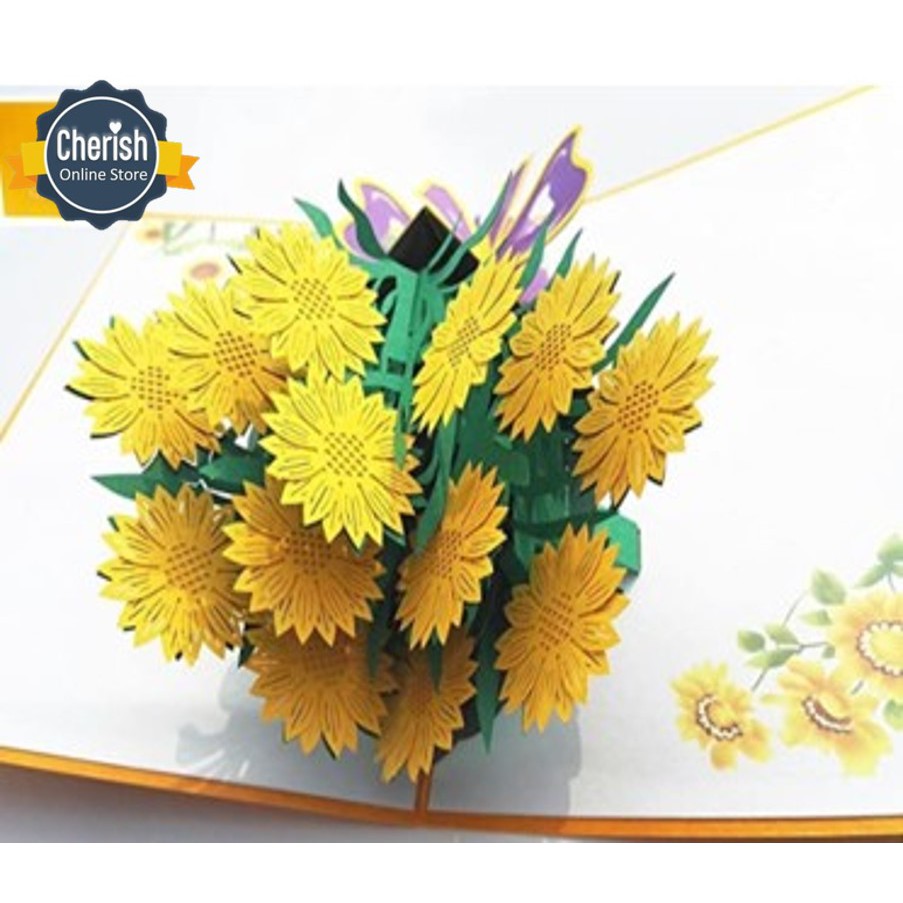 POP UP 3D CARD - Kartu Ucapan 3 Dimensi FLOWER BOUQUET - Greeting Card unik - 4 Warna