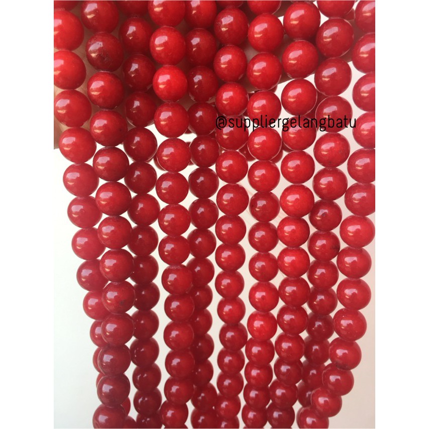 batu red ruby 12mm coral agate merah onyx kilap aksesoris fashion akik aksesoris bahan craft beads