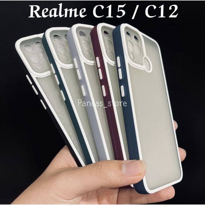 Pro Hybird Realme C12 / C15 Softcase Halus dan Elegan / Pinggiran Garis Putih Keren (Pandas)