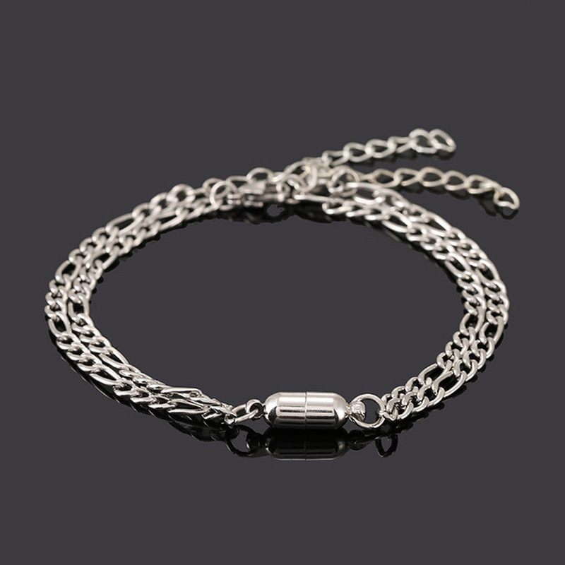 2pcs /set Hip Hop Stainless Steel Magnet Attract Pria Wanita Pasangan Gelang Korea Tangan Permen Perhiasan
