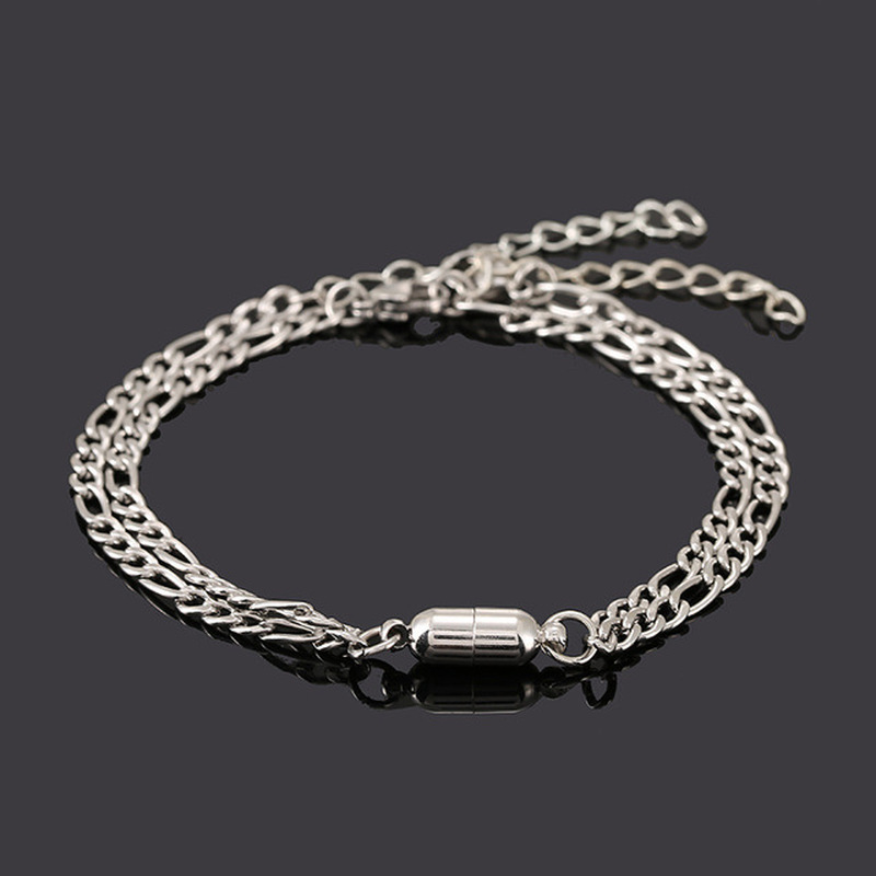 2pcs / Set Gelang Magnet Bahan Stainless Steel Gaya Korea Untuk Pasangan