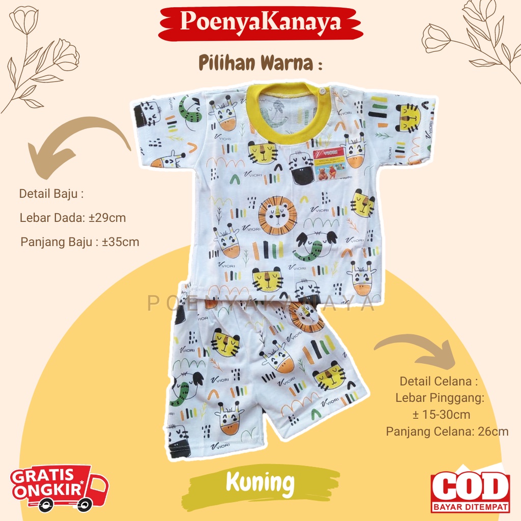 Setelan Baju Bayi Piyama Pendek LION PRINT PUTIH Viori Size 6-18 Bulan STL120