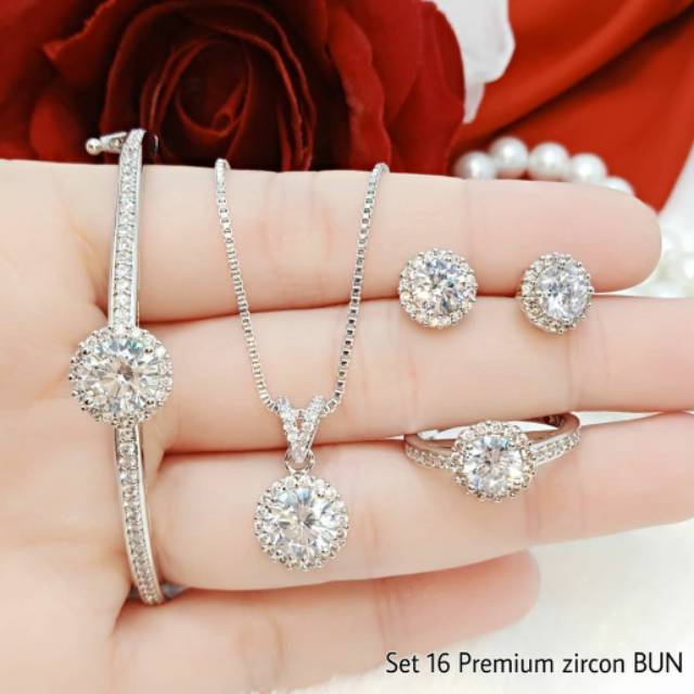 Full Set Premium Zircon tanpa gelang/Replika Berlian/Semi Berlian