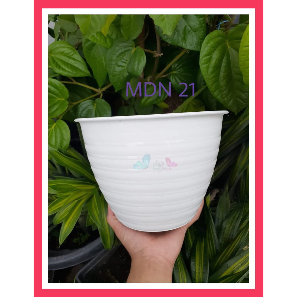 Pot Tawon 21 Putih Motif Tawon - Pot Plastik 21CM Vas Pot Bunga Tawon Bulat - Bunga Aglonema Pot Tawon Mdn Putih 18 20 21 24 25 30 Cm Murah