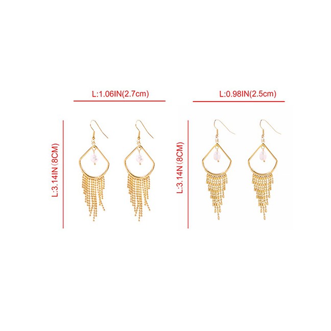 LRC Anting Tusuk Fashion Oval Tassel Pearl Scallop Tassel Earrings D70306