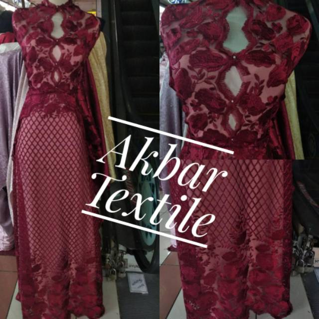 Bahan blouse/kebaya/gaun/dress Tulle Marisa Bordir Kotak Gliter