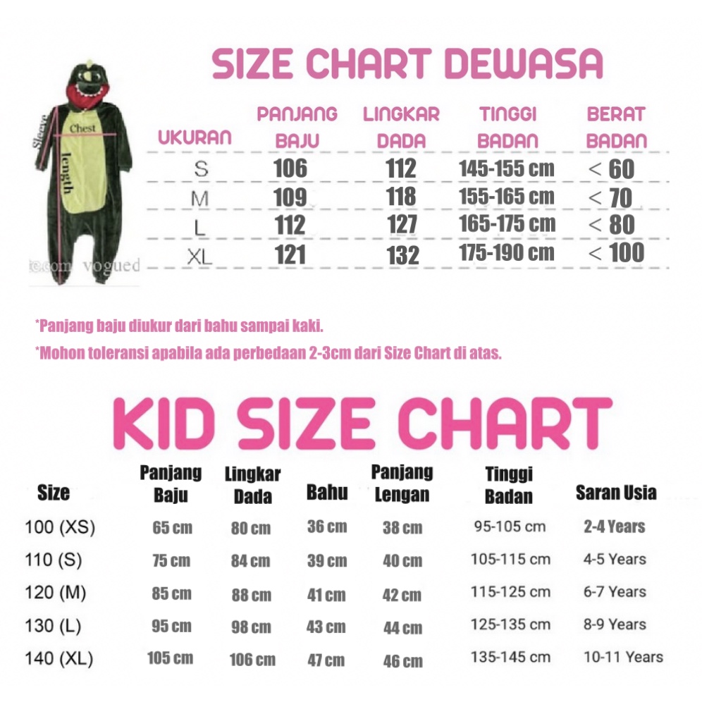 ONESIE DINO DEWASA UNISEX PRIA WANITA KIGURUMI KOSTUM DINOSAUR