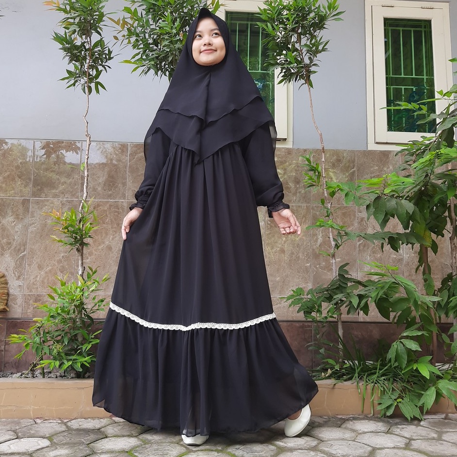 Gamis Set Ceruty Babydoll Syar'i/ Set Ceruty Babydoll Khimar Pet 2 Layer