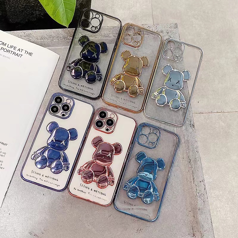 Kaws Casing Electroplating Motif Sisi Samping Untuk iPhone 13 Pro MAX 12 Pro MAX 11 Pro MAX X XS MAX XR 7 Plus 8 Plus