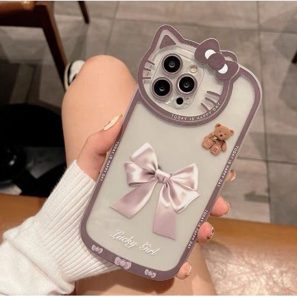 Soft Case Hp Gambar Kartun Beruang + Kucing Untuk IPhone 12 / 13 / 11promax / X / Xs Max / Xr