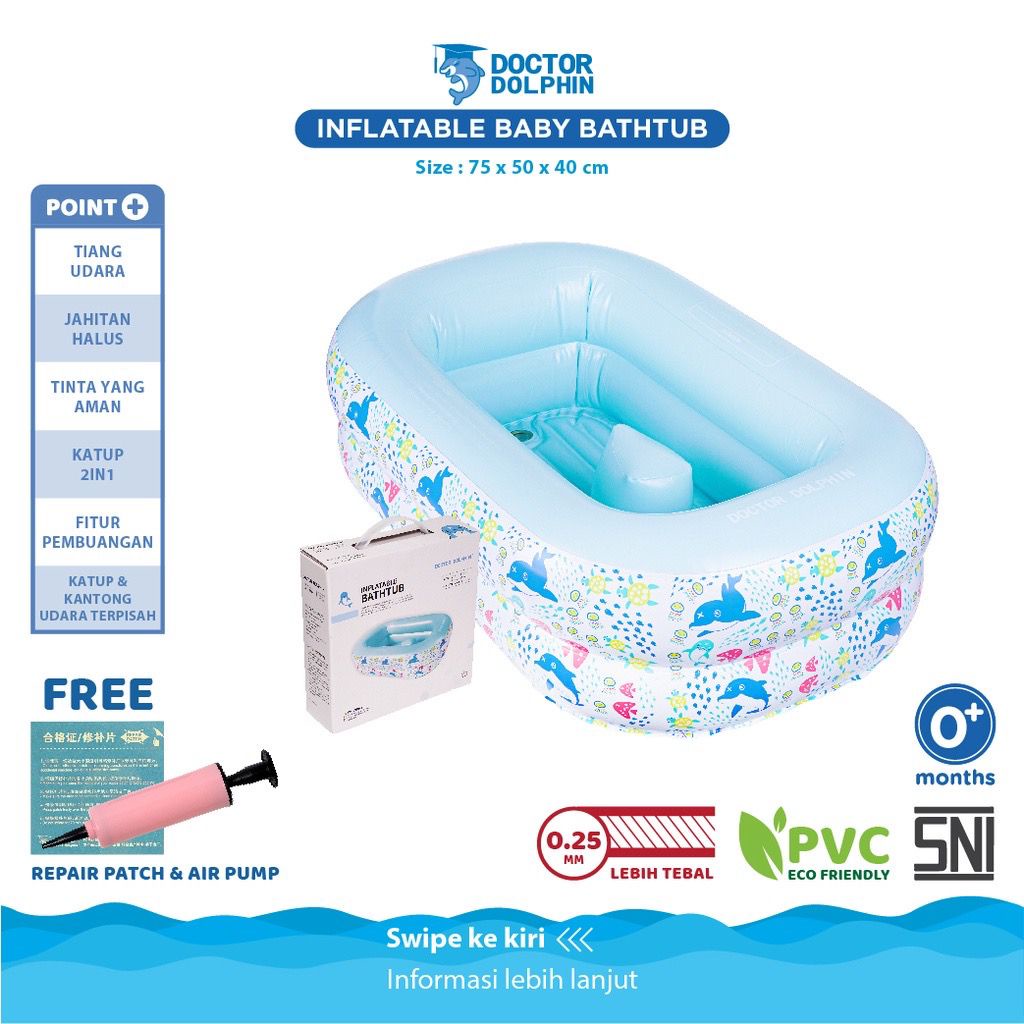 Doctor Dolphin Inflatable Baby Bathtub DD02601 - Batk Mandi Bayi / Kolam Mandi Bayi