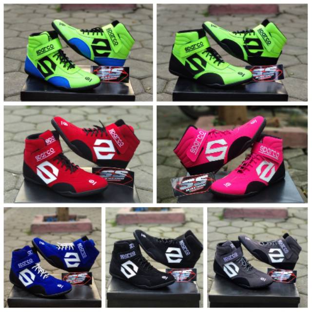 Sepatu drag bike race gokart biker touring casual hitam kulit suede bludru baru murah