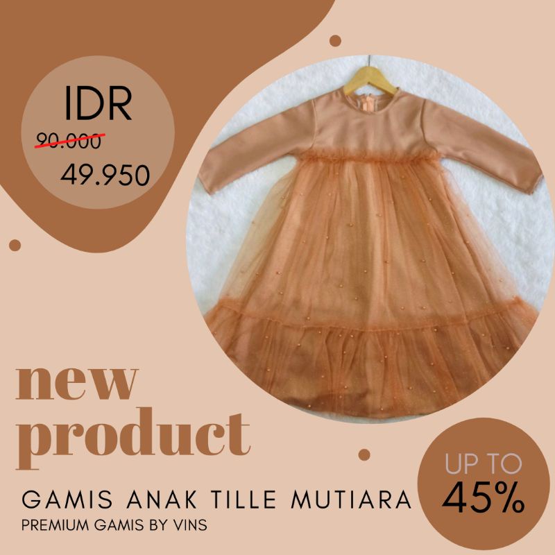 Gamis Anak usia 1-6th Tulle Mutiara Gliter Premium by Vins