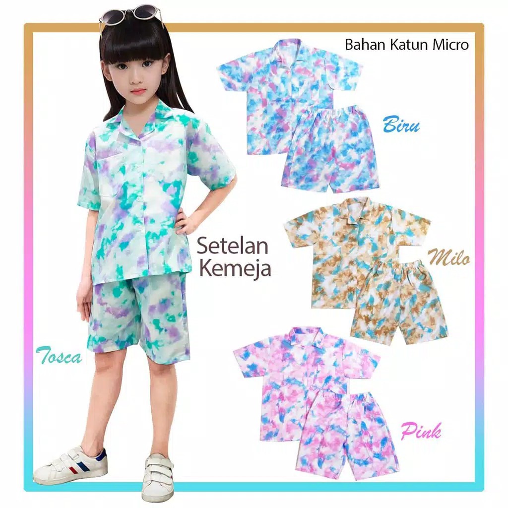 SETELAN KEMEJA CELANA ANAK PEREMPUAN TIE DYE