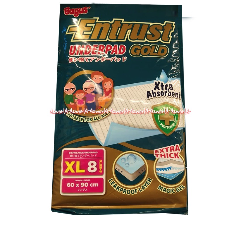 Bagus Entrust Gold Underpad L8 XL 8 Xtra Thick Absorben Alas Popok Entrus Untuk Kasur Ukuran 60x75cm Under Pad For Mattress Baggus Underpads Extra