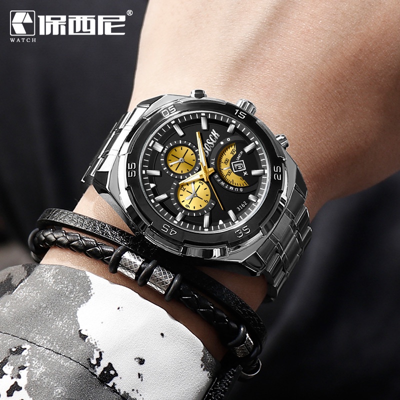 Jam Tangan Pria Rantai Anti Air Original Luxury Stainless Steel BOSCK Terbaru 2025
