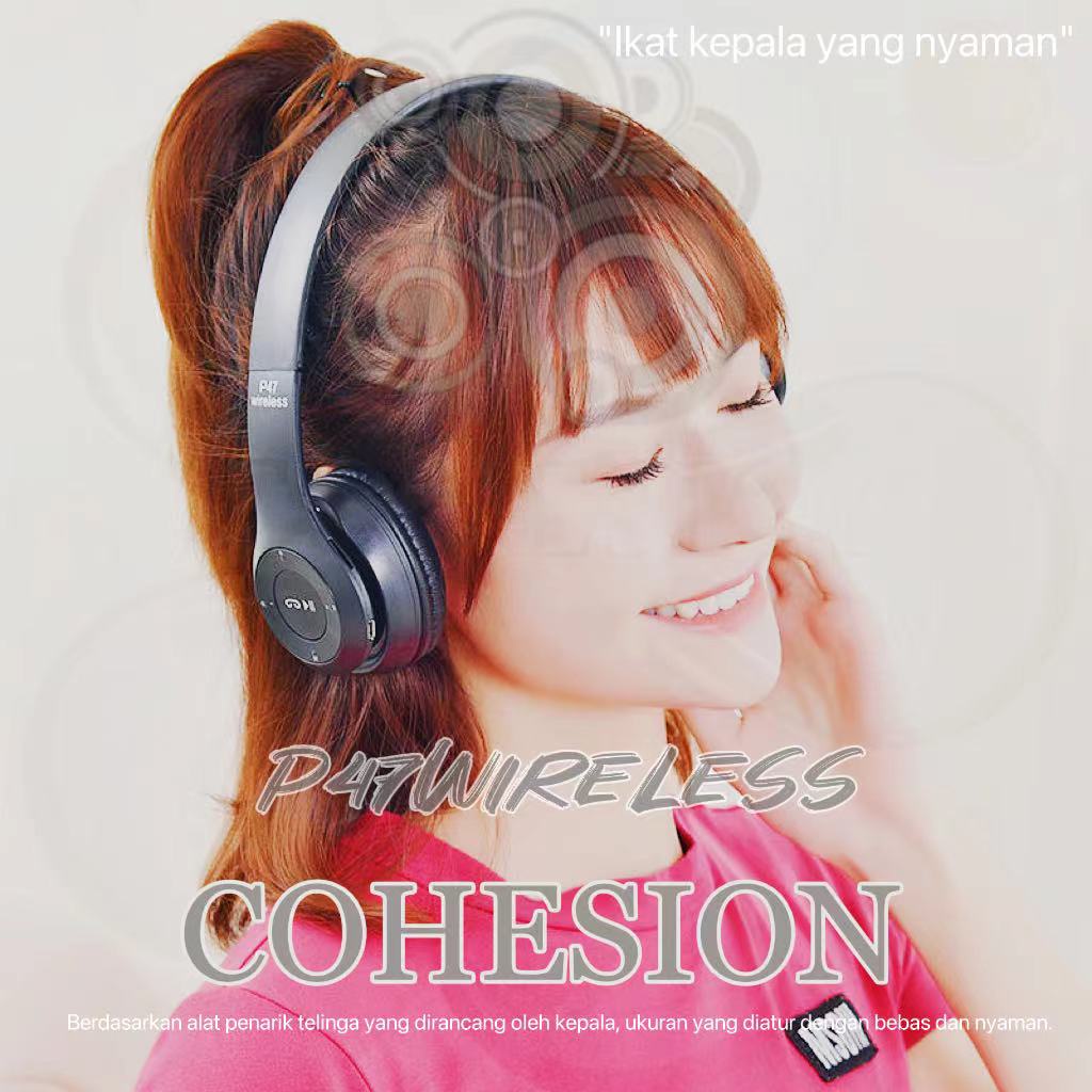 COHESION Headphone Bluetooth P47 Realme Wireless Headphone Earphone Earpod Headset Hansfree Music Ga