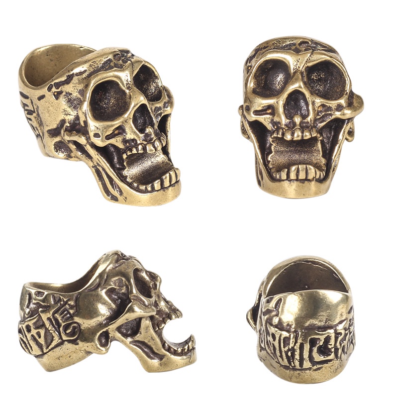 Cincin Emas 18K Portable Desain Tengkorak Gaya Retro Punk Untuk Pria