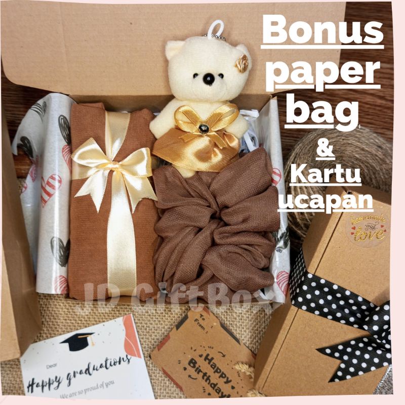 Hampers hijab Bella square/hadiah ulangtahun cewek/GiftBox wanita/paket kado kerudung