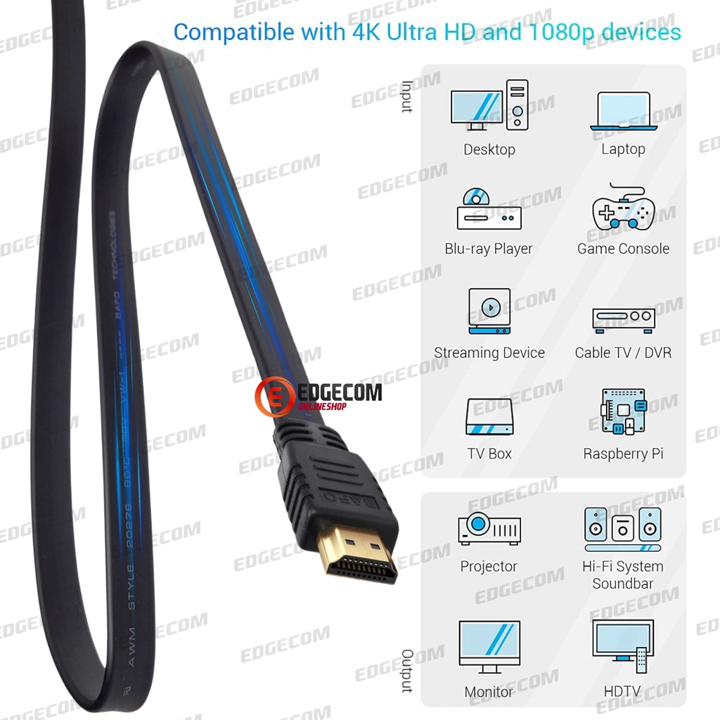 Kabel HDMI Flat 2 Meter BAFO