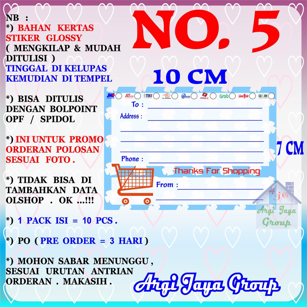 

Promo!Stiker Label Pengiriman Polosan No = 5 (10x7cm) 1 Pack = 10 Pcs