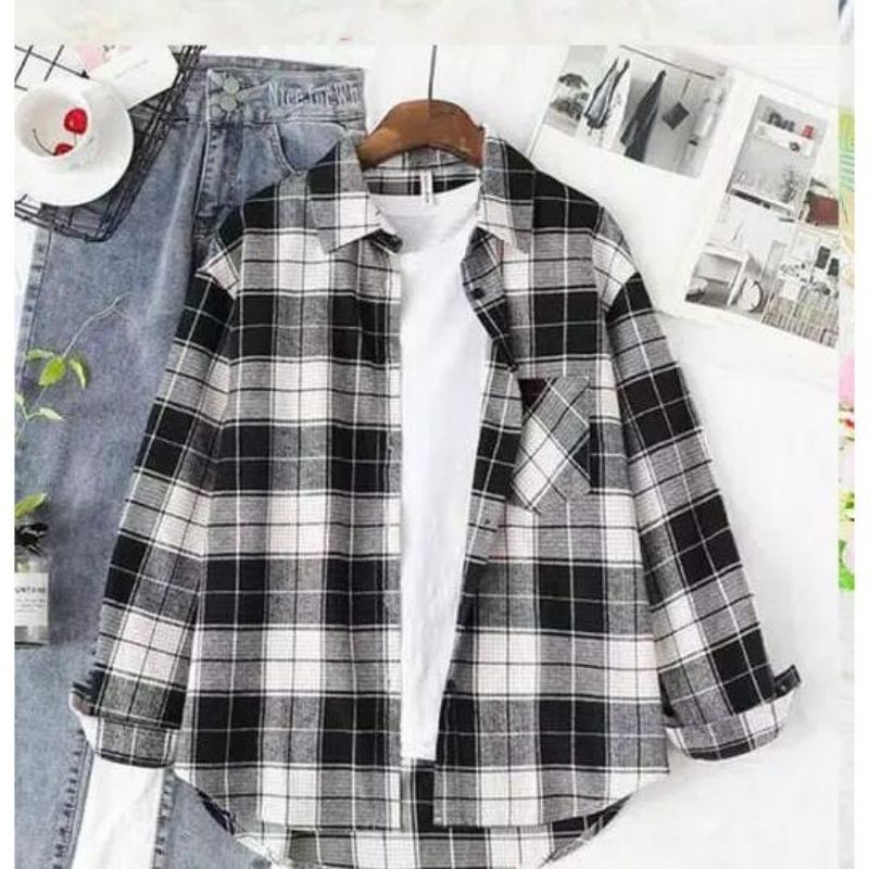 CASHA - ZFS OOTD Wanita Kemeja AZIYA / KEM GLARIN / Kemeja Kotak Kotak Kasual / Kemeja Lengan Panjan