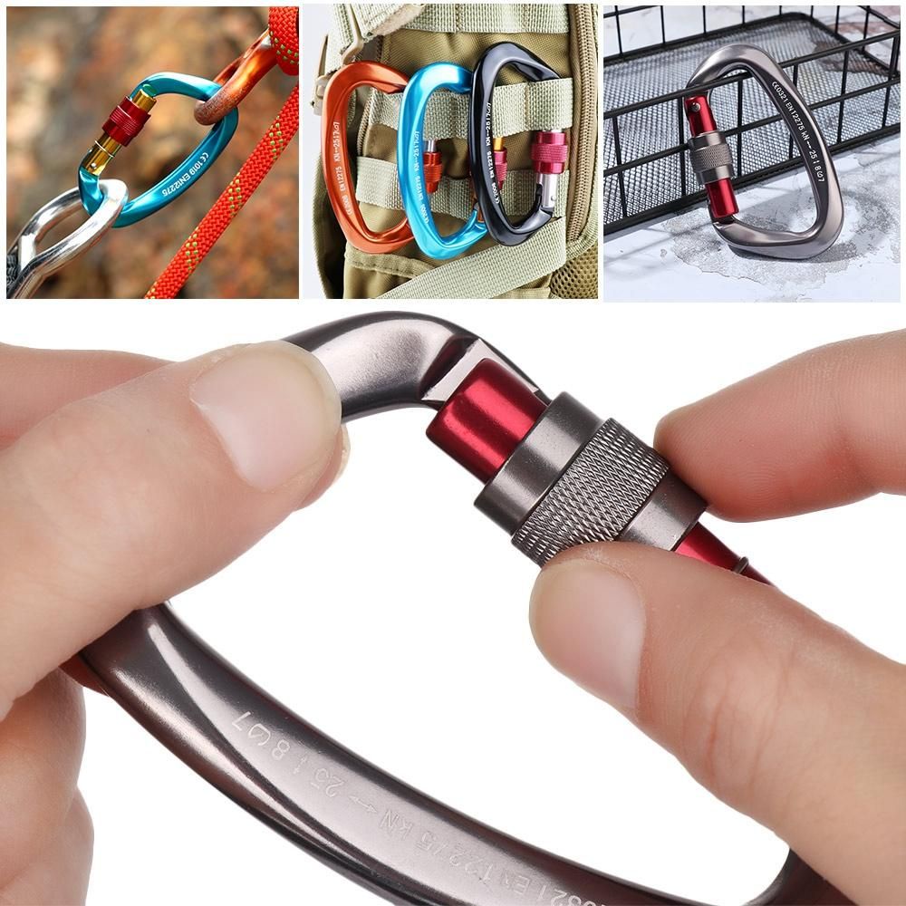 Kait Carabiner Bentuk D Bahan Aluminum 12 / 25kn Untuk Panjat Tebing