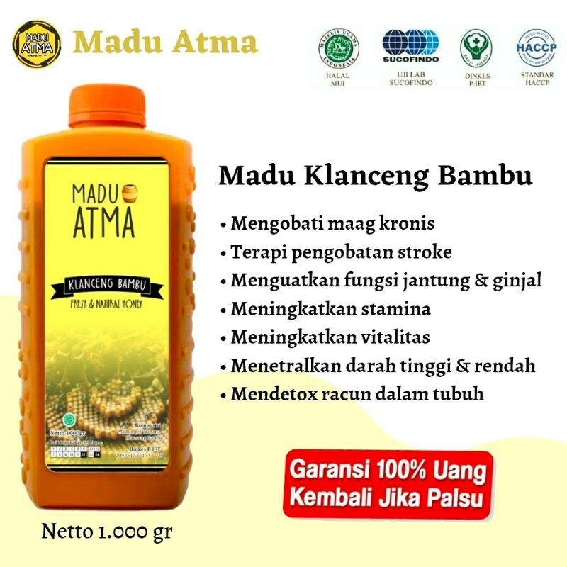 

MADU KLANCENG BAMBU lebah jenis apis trigona GARANSI 100% ASLI kemasan 1.000gr MADU ATMA