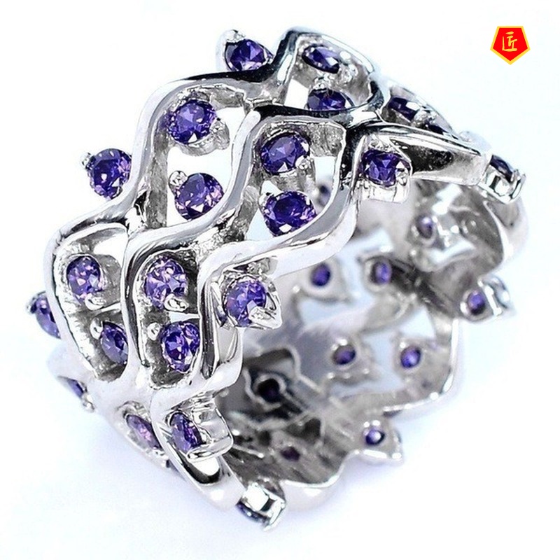 [Ready Stock]Inlaid Amethyst Ring Full Diamond Creative Fashion Elegant