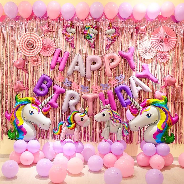 Dekorasi Ulang Tahun Tirai Pink Unicorn Anak