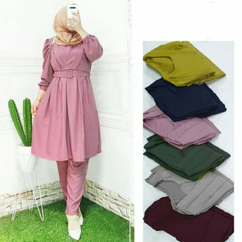 PCS SET FENITA 2 UKURAN L XL FASHION PAKAIAN SETELAN TUNIK BUSUI DAN CELANA BAHAN MOSCREPE PMS ADA VIDEO REVIEW ASLI PRODUK