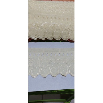 RENDA KATUN MOTIF BUNGA KOMBINASI, WARNA KUNING KENTANG LEBAR 10 CM