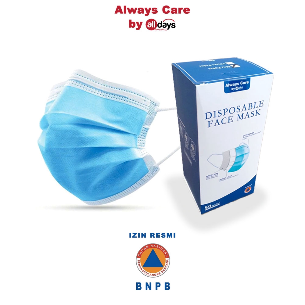 Allways Care by Alldays Masker Disposable Facemask 3 Ply Dewasa isi 50 (2 pilihan warna)