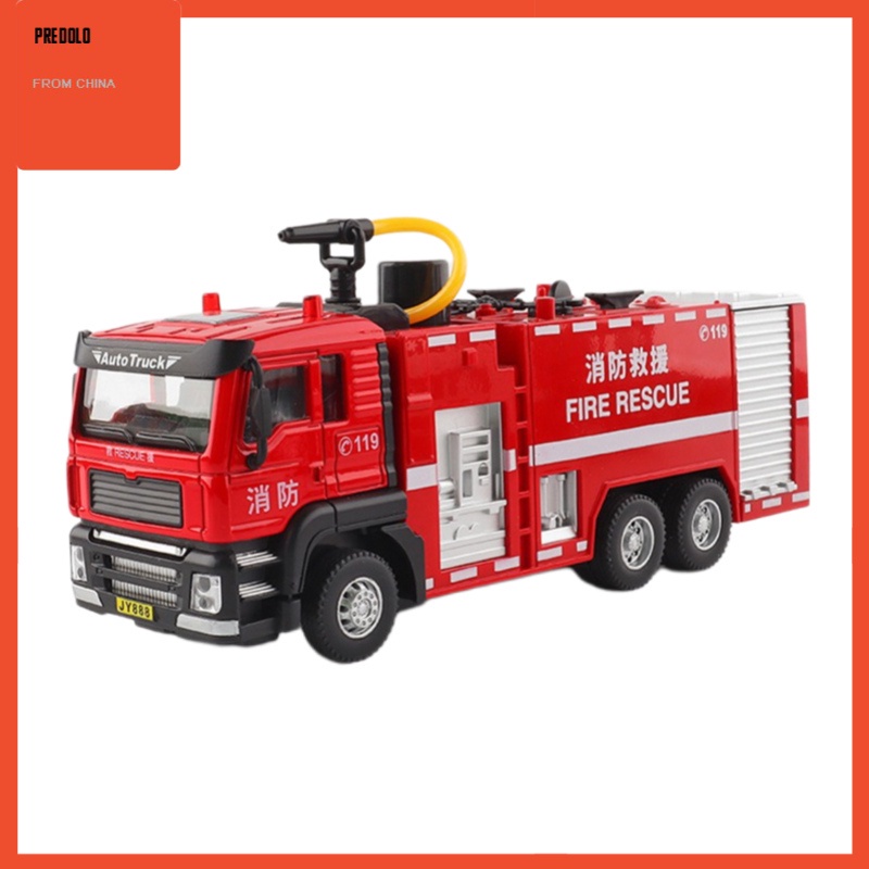 [In Stock] 1:50 Alloy Pull Back Water Tank Fire Truck Sprinkler Model Truck Sound&amp;Light