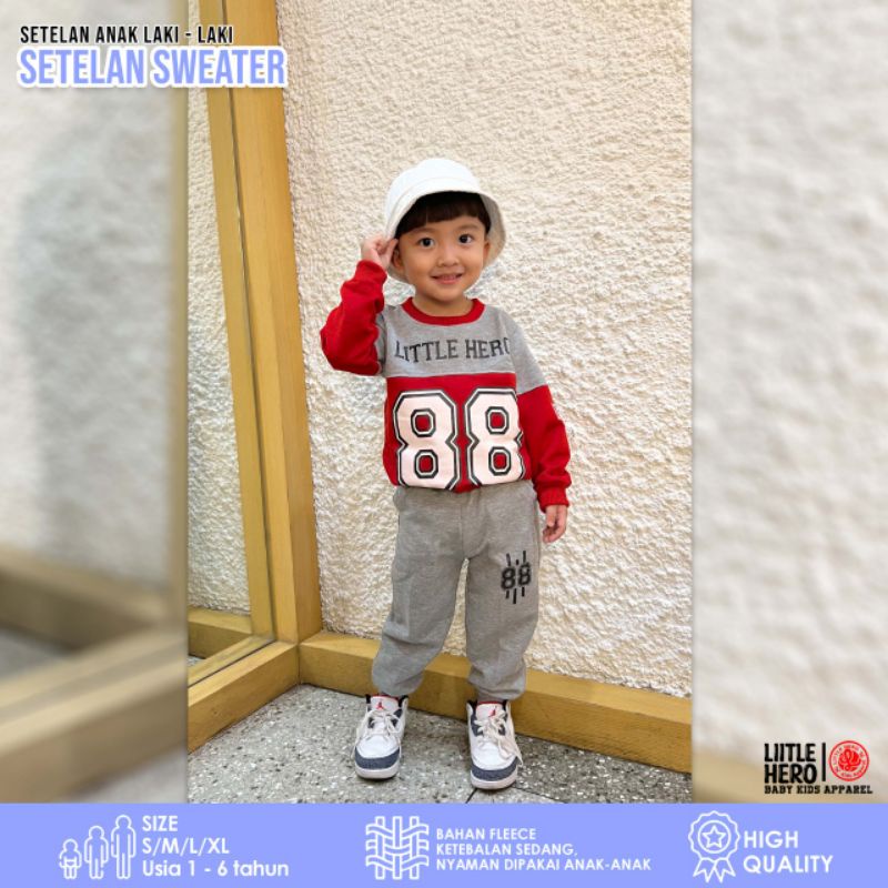 Set Setelan Sweater Anak Laki-laki Cowok Little Hero Usia 1-5