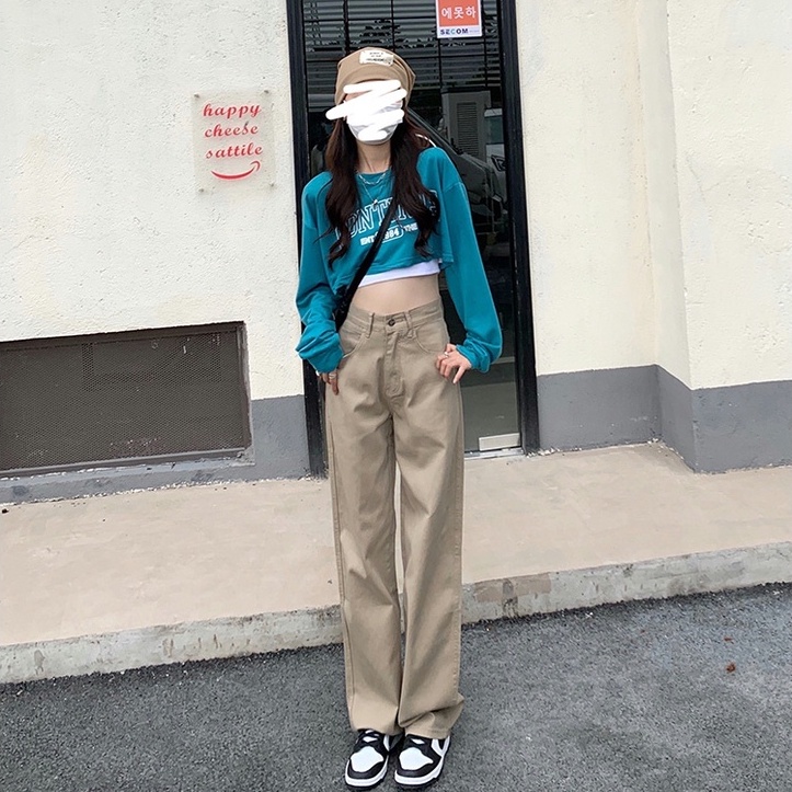 New Korean style straight leg  loose light  khaki  jeans