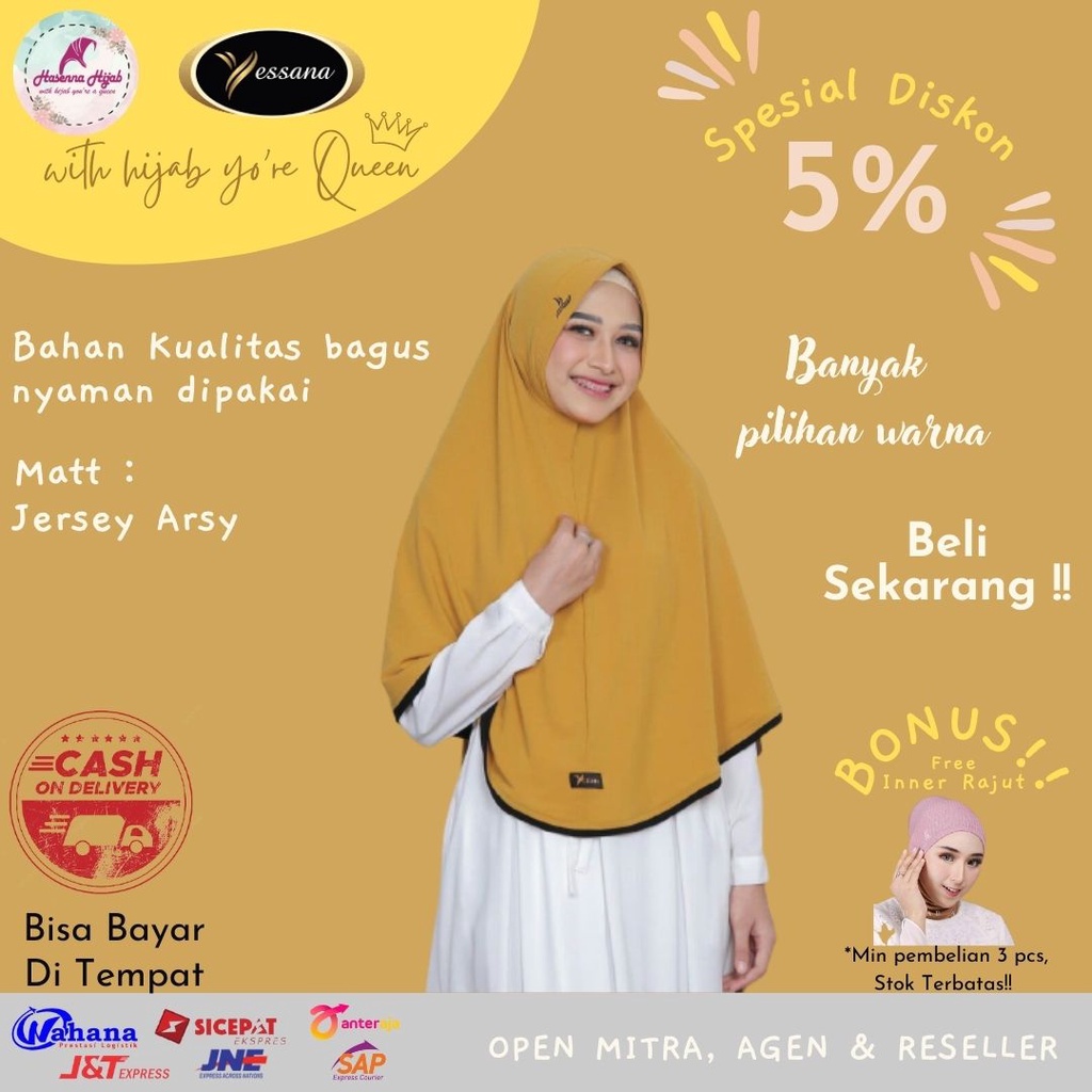 Yessana Hijab Terbaru Jilbab Syar'i Bergo Sofia Ped Antem Matt Jersey Arsy Variasi List Pinggir
