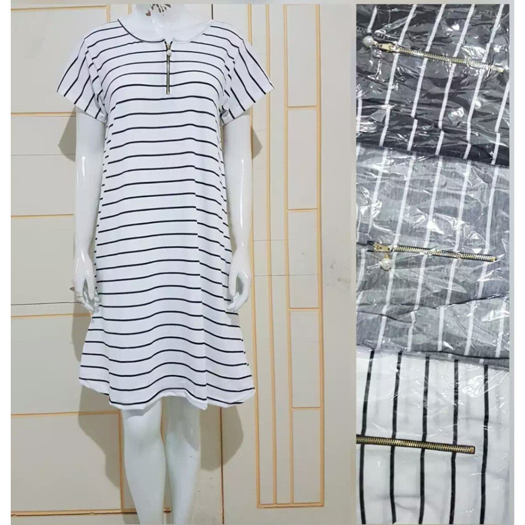 Tq88indonesia Fashion Baju Dress Salur Busui / Dres Lengan Pendek / Busana Santai Wanita Terbaru / Ootd