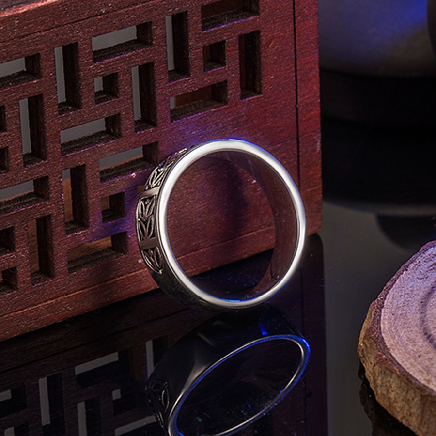 Perak Antik Zamrud Cincin Berlian Baja Titanium Pola Daun Fashion Pria Punk Band Rings