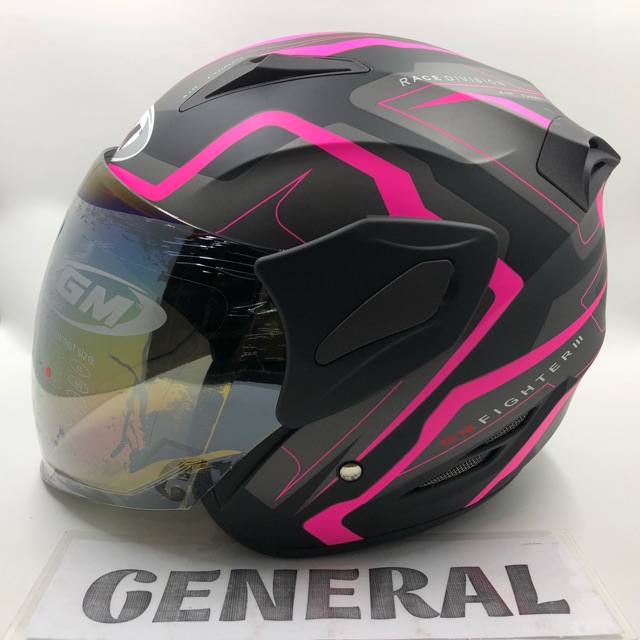 Helm GM Fighter Motif GV 2 Black Pink Doff Hitam Pink Dop Half Face