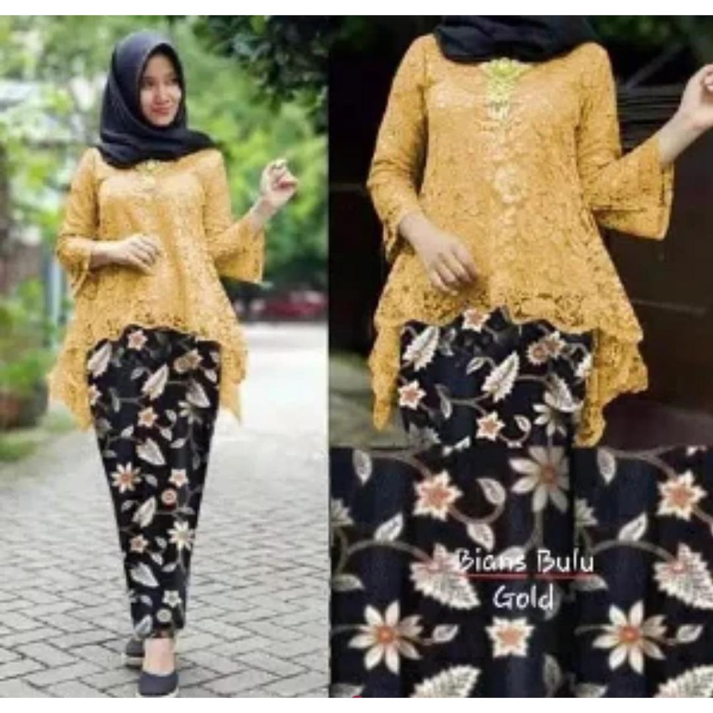 SB Collection Stelan Kebaya Melisa Blouse Brukat Dan Rok Plisket Maxi Super Jumbo Batik Wanita