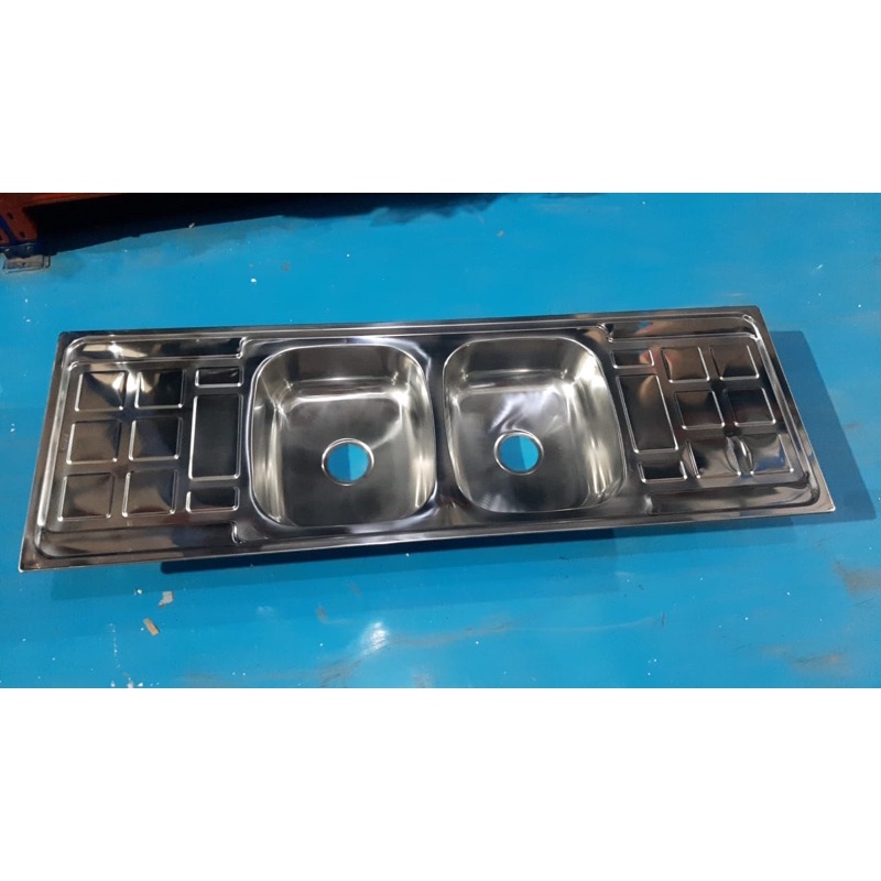 RINOKS Bak cuci piring kitchen sink stainless 2 lubang 2 sayap 150cm