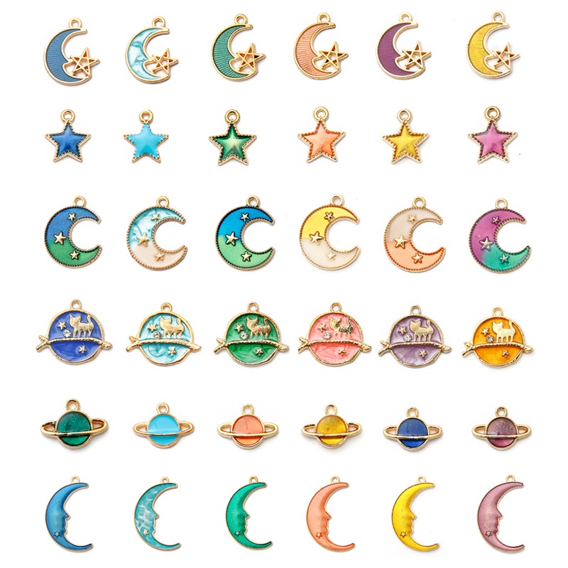 8Pcs Mixed Cute Moon Stars Globe Charms DIY Earrings Bracelet Pendant Neacklace Accessories For Jewelry Making