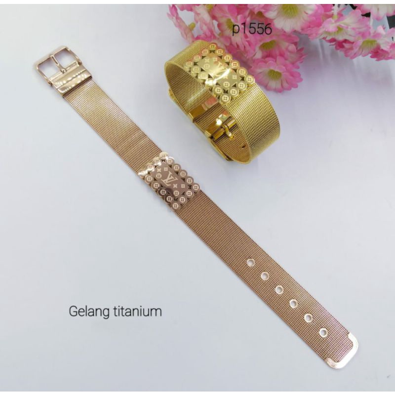 Fourfashion Gelang Titanium Sabuk/Gesper Lapis Emas S216