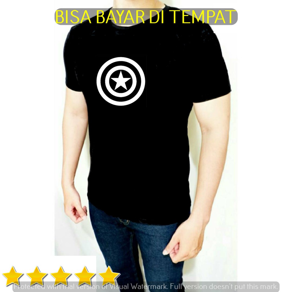 baju gym pria kaos fitnes Captain america hitam