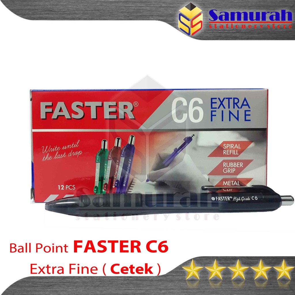 

Ballpoint FASTER C6 Extra Fine Point 0.7 mm / Pulpen Cetek C 6 isi 12 Pcs / Pen Pencet Warna Hitam - Biru